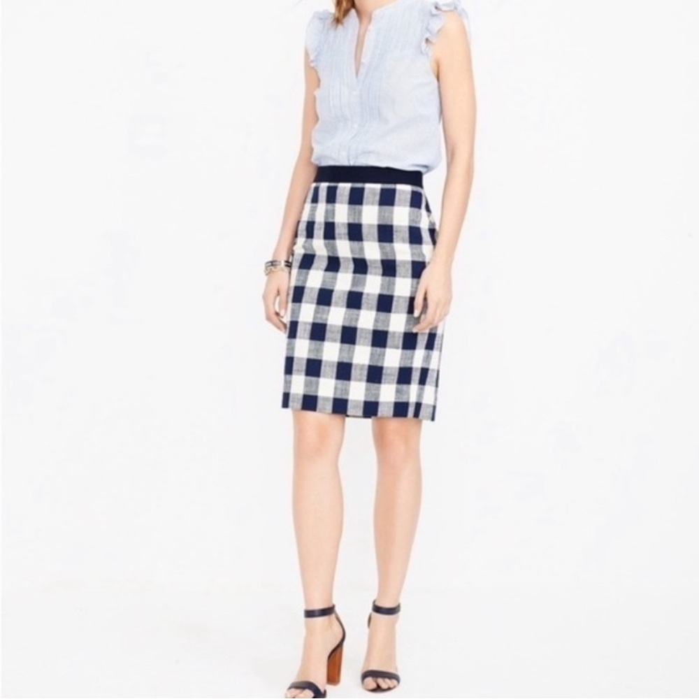 J. Crew Factory Navy and White Gingham Pencil Skirt. Size 2